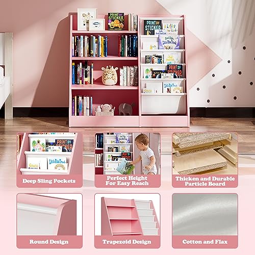 White Wood Kids Bookshelf with 3 Cube Bins Fabric Drawers B638