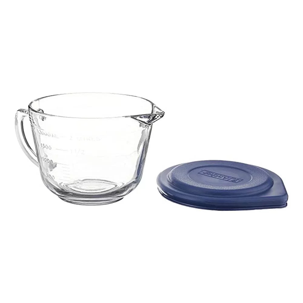 Glass Batter Bowl with Blue Lid, 2 Quart L49312