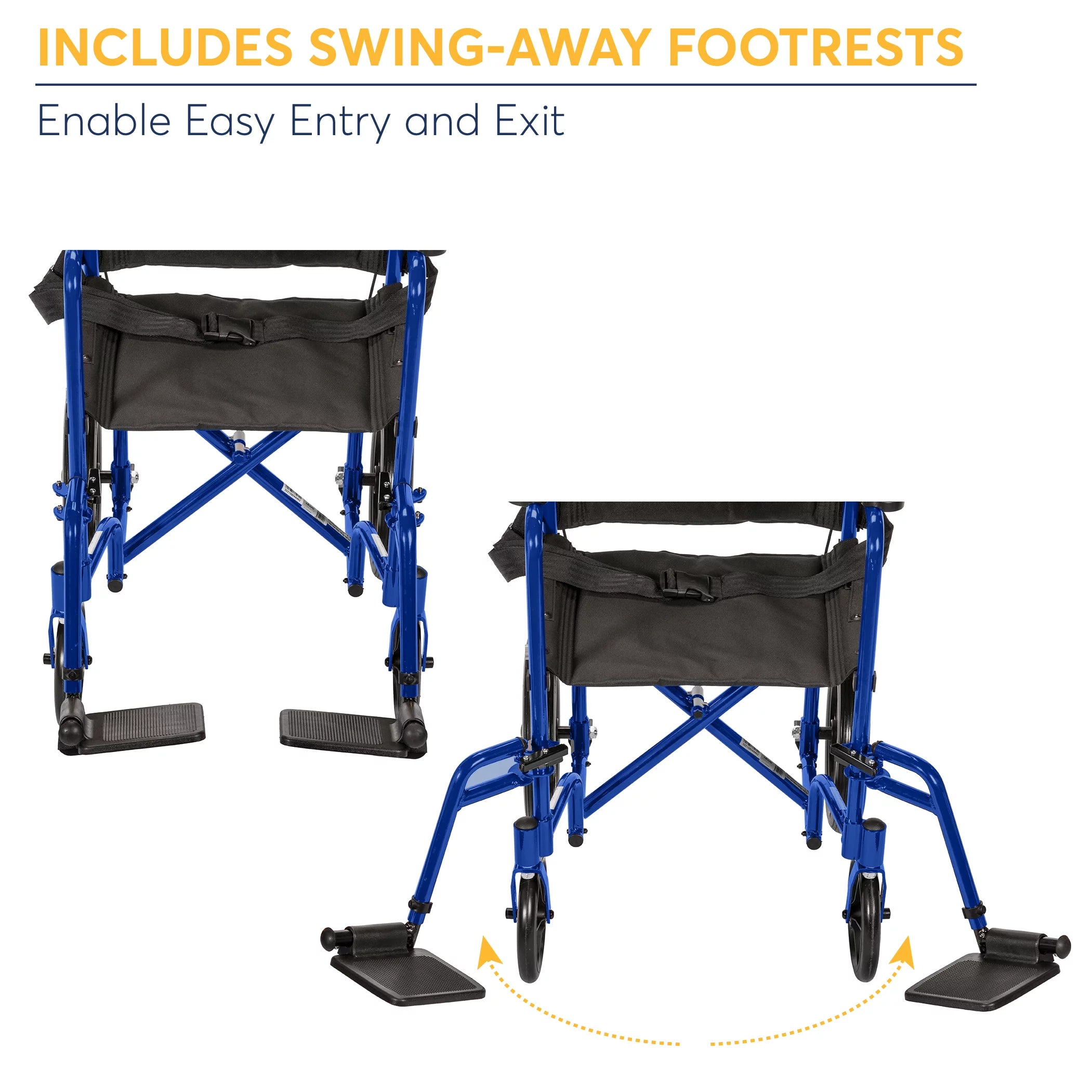 Blue 19" Seat Lightweight Transport Wheelchair with Hand Brakes I871