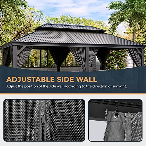 12' x 20' Galvanized Steel Aluminum Gazebo with Curtains and Netting (Gray) Y35772