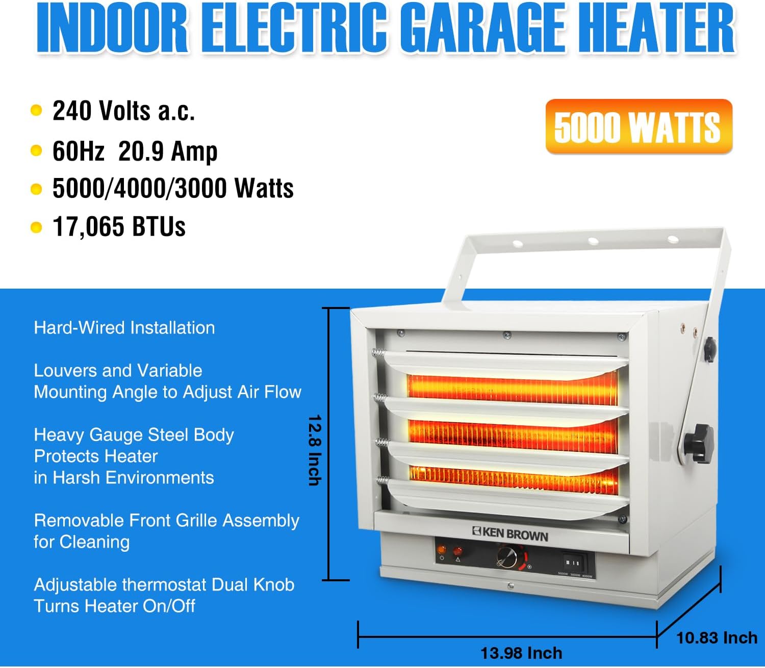 7500W Electric Garage Heater, Hardwired Digital Fan Forced Ceiling Mount Heater, 240v M739759