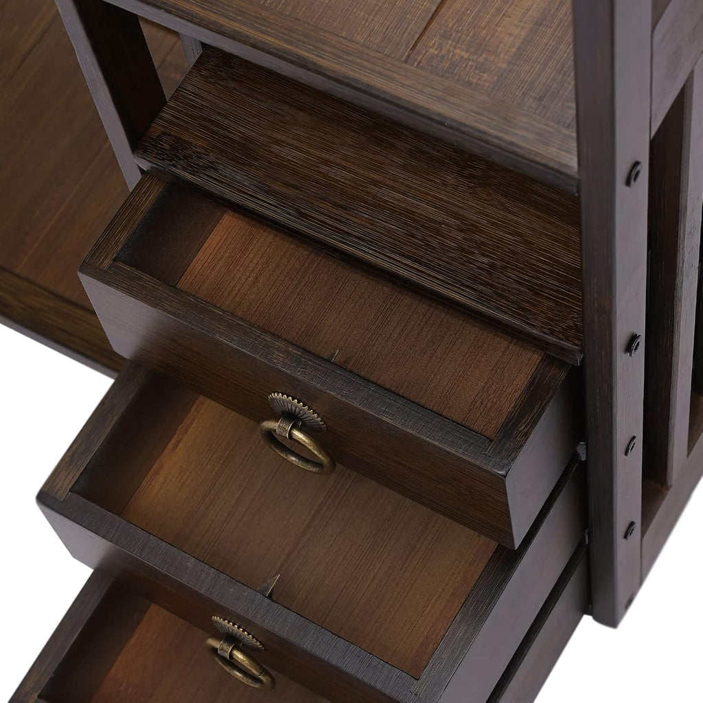 Bamboo Desk Bookshelf Organizer with Drawer, 19.7×7.5×17.7inch E49106