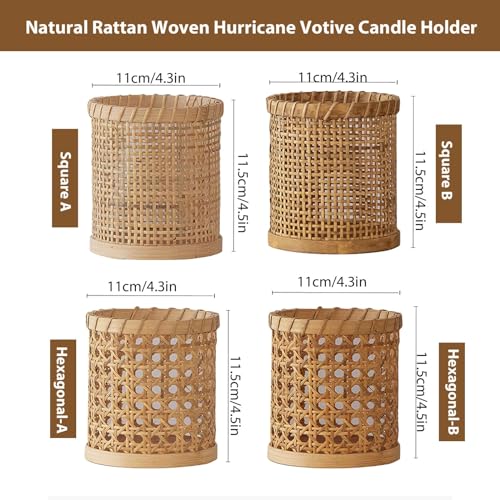 Rattan Woven Hurricane Glass Candle Holders J2241
