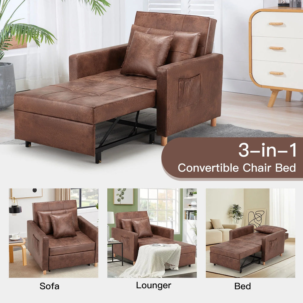 Saddle Brown 3-in-1 Convertible Sofa Bed Chair V175639