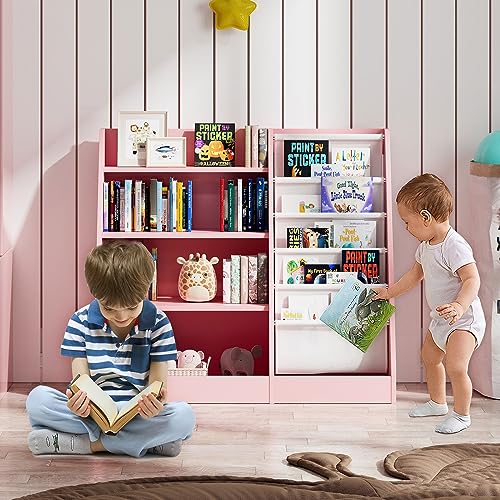 White Wood Kids Bookshelf with 3 Cube Bins Fabric Drawers B638