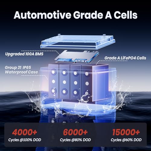 12V 100Ah LiFePO4 Marine Battery with Low-Temp Protection, 100A BMS L8049