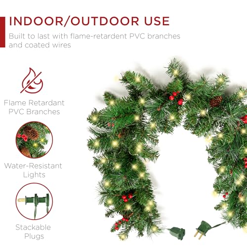9ft Pre-Lit Pre-Decorated Christmas Garland with 50 Lights B91420