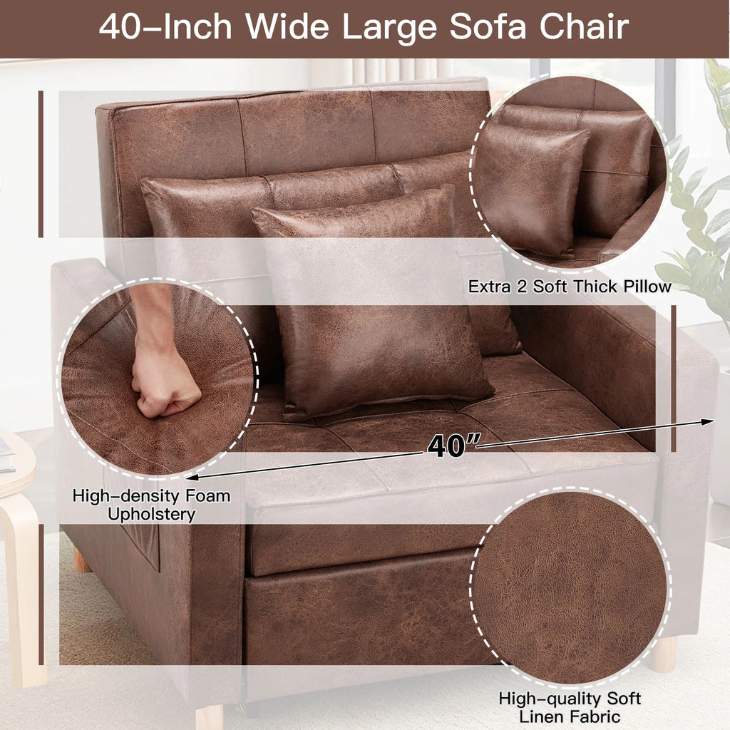 Saddle Brown 3-in-1 Convertible Sofa Bed Chair V175639