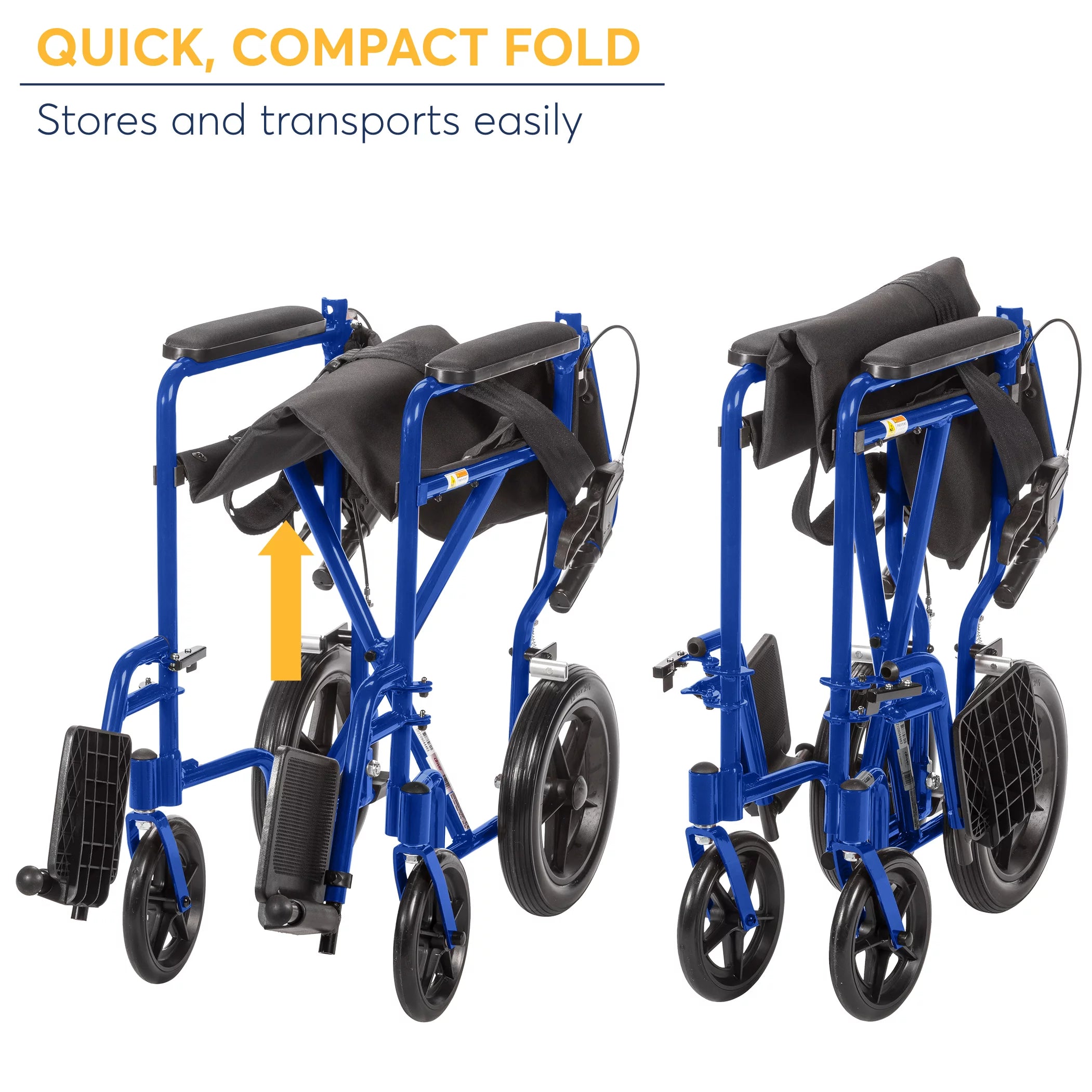Blue 19" Seat Lightweight Transport Wheelchair with Hand Brakes I871