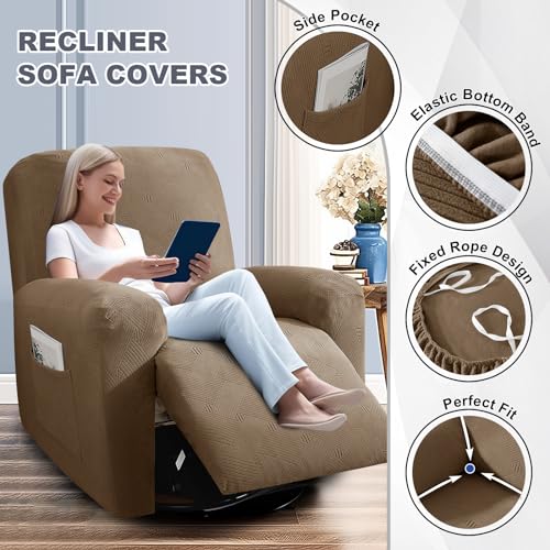 Oversized 3 Piece Slipcovers for Large Recliner Chair Soft Jacquard Dark Gray H41836