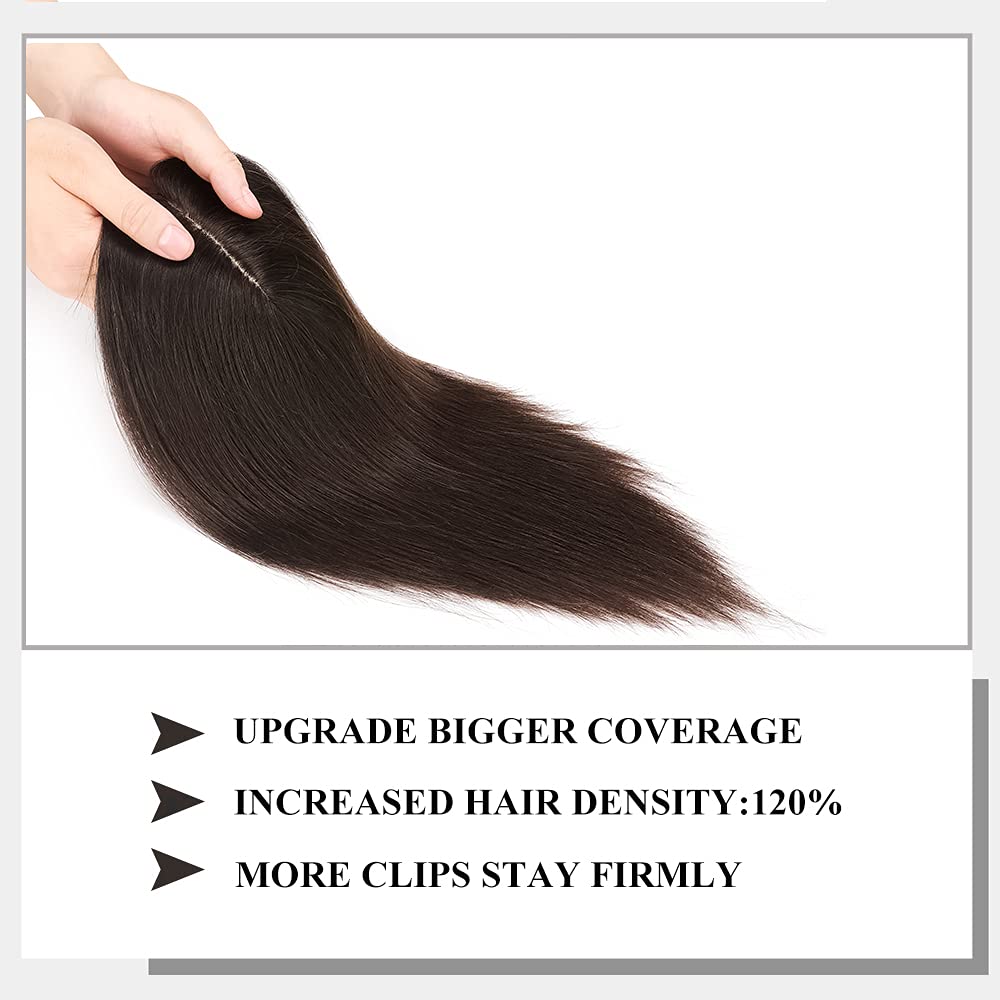 Dark Brown Remy Human Hair Topper Silk Base 27g Short Straight 6inch X7680
