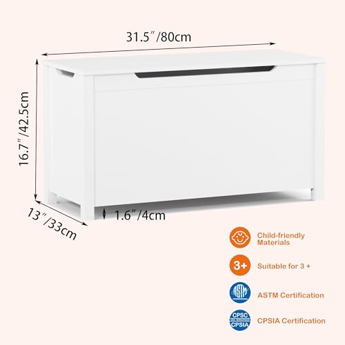 White Wooden Toy Box with Safety Hinge B23689
