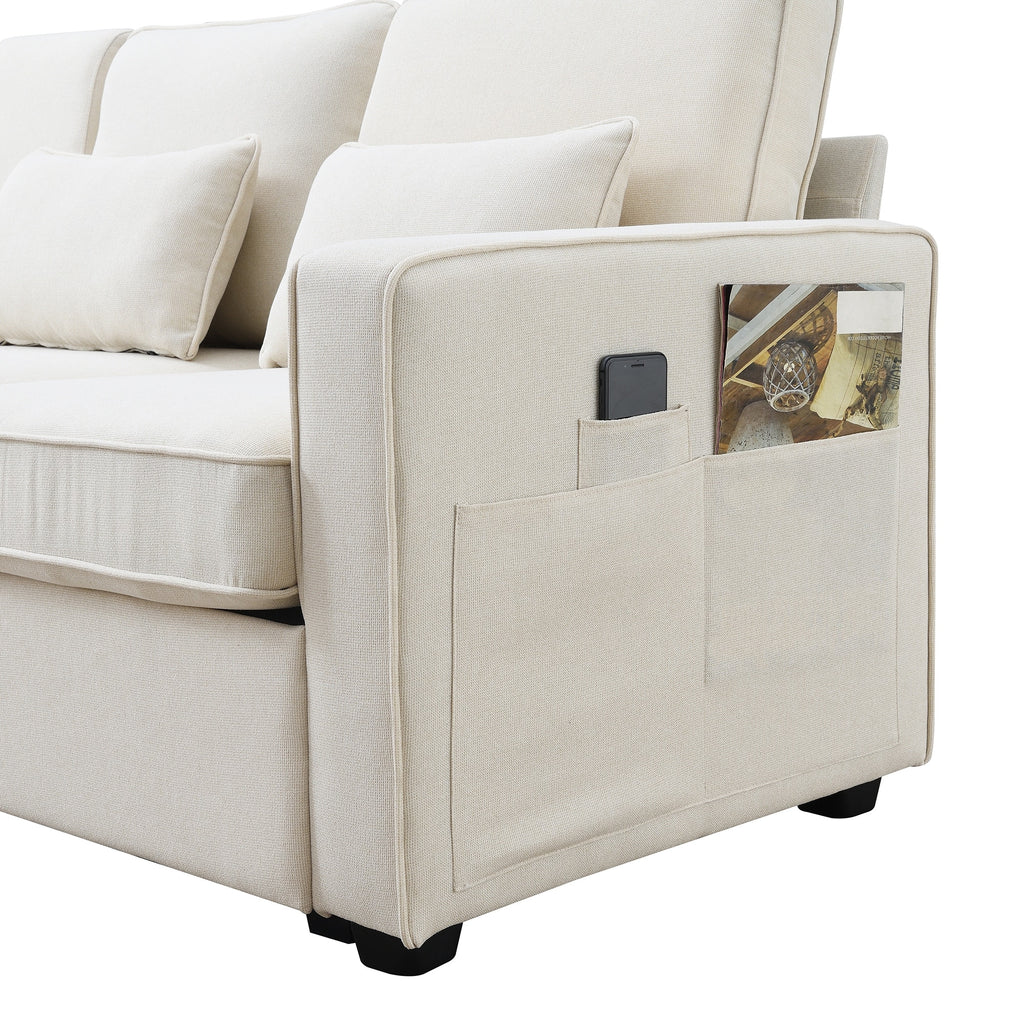 4-Seater Linen Fabric Sofa with 4 Pillows A5819