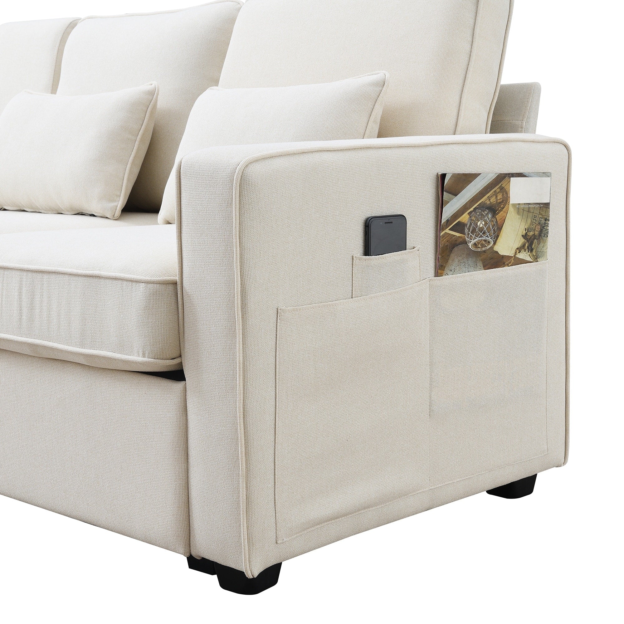 4-Seater Linen Fabric Sofa with 4 Pillows A5819