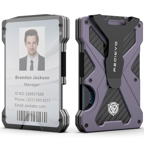 Slim Aluminum Metal Money Clip Wallet with Clear ID Card Holder, Carbon Fiber Wallet, RFID Blocking, Ultra-Thin Tactical Wallet - Dark Grey V8223