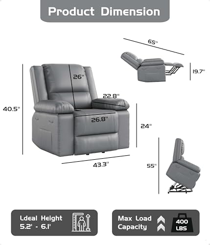 Power Lift Recliner Chair with Heat and Massage, Faux PU Electric Lift Recliner M280