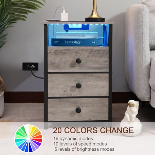 Dark Grey LED Nightstand Set 2 with Fabric Drawers M30502