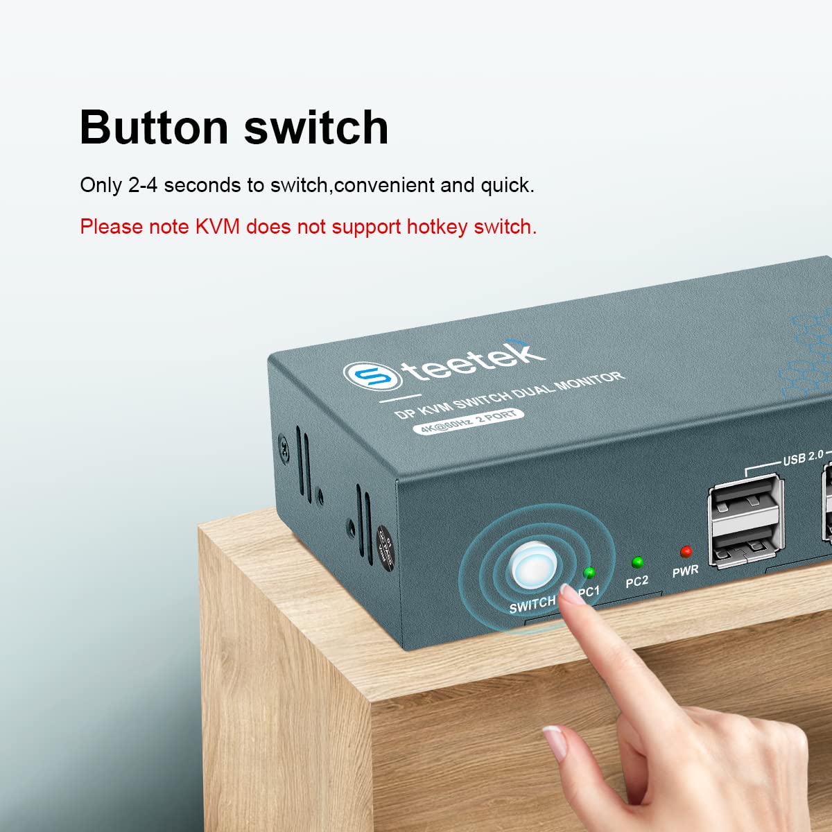 KVM Switch Dual Monitor DP 4K@60Hz with 4 USB 2.0 Hub O43227