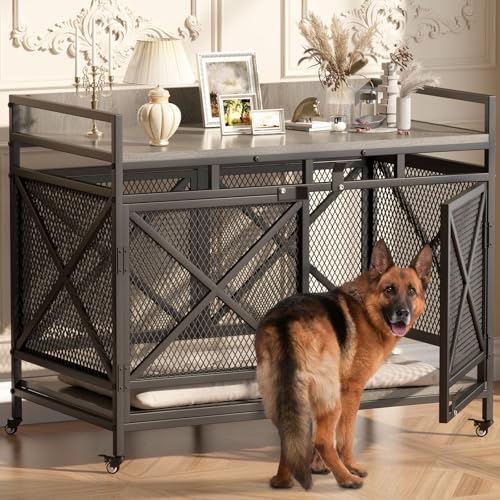 Grey 48 Inch Wooden Dog Crate Q4146