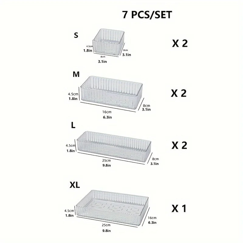 7pcs Clear Plastic Drawer Organizers Set V25913