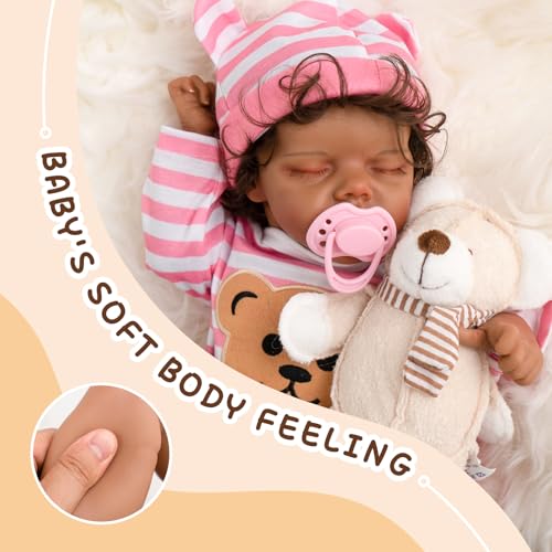 Realistic Reborn Baby Dolls, Silicone Soft Body Black Lifelike Reborn Babies with Feeding Kit & Gift Box D9534