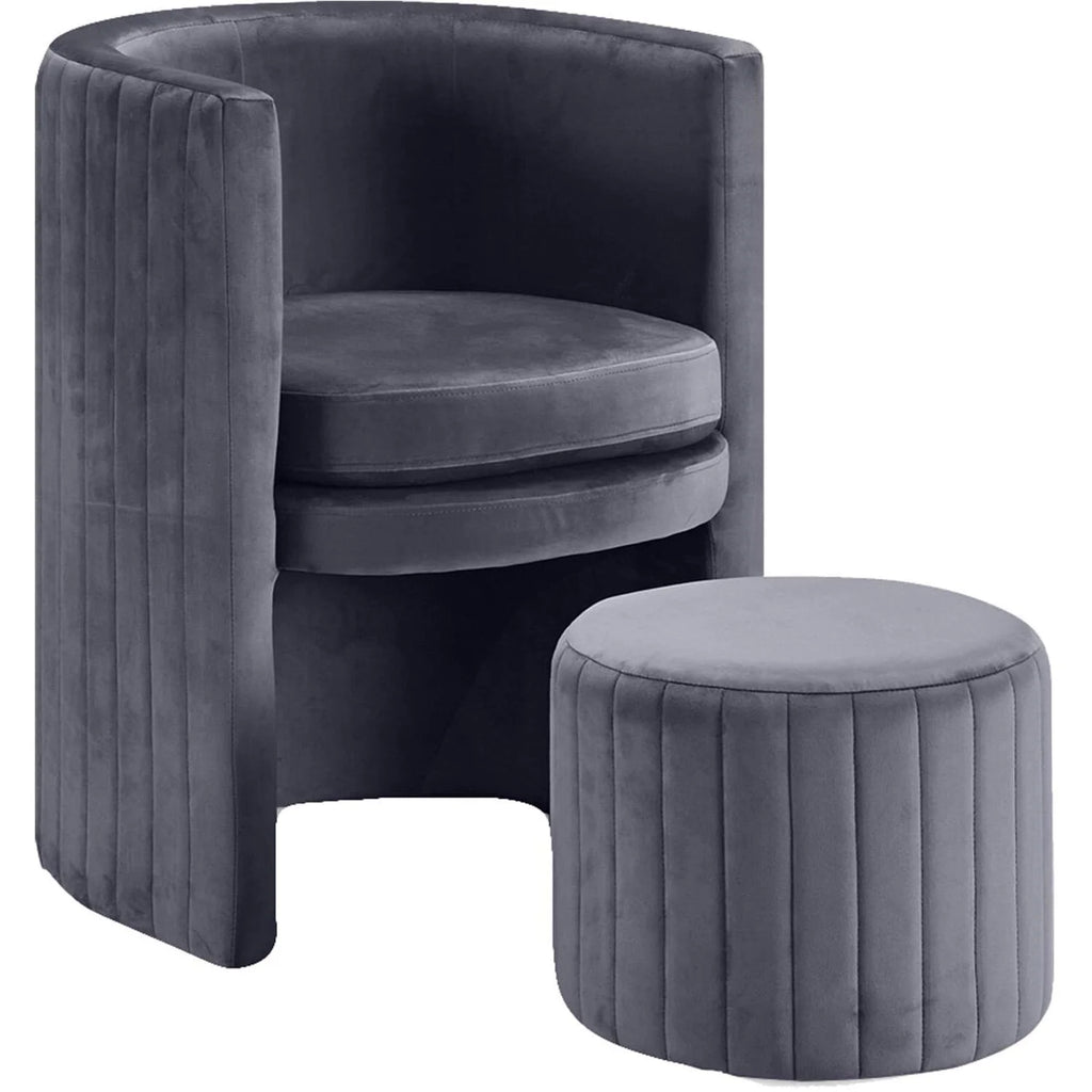 Gray Velvet Round Arm Chair with Ottoman B140