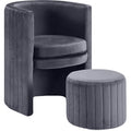 Gray Velvet Round Arm Chair with Ottoman B140
