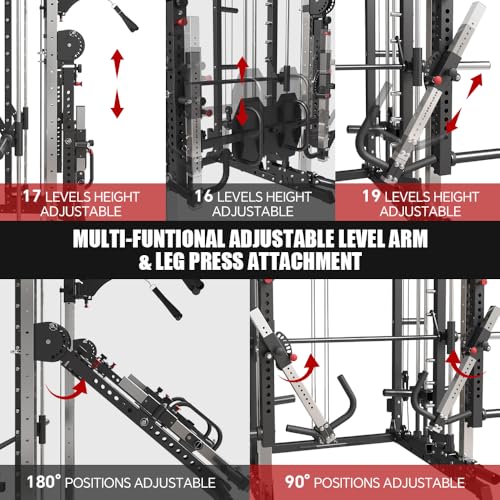 Smith Machine with Smith Bar, Power Cage Squat Rack with Lever Arm, Leg Press, LAT Pull Down System, Cable Crossover Machine V17343