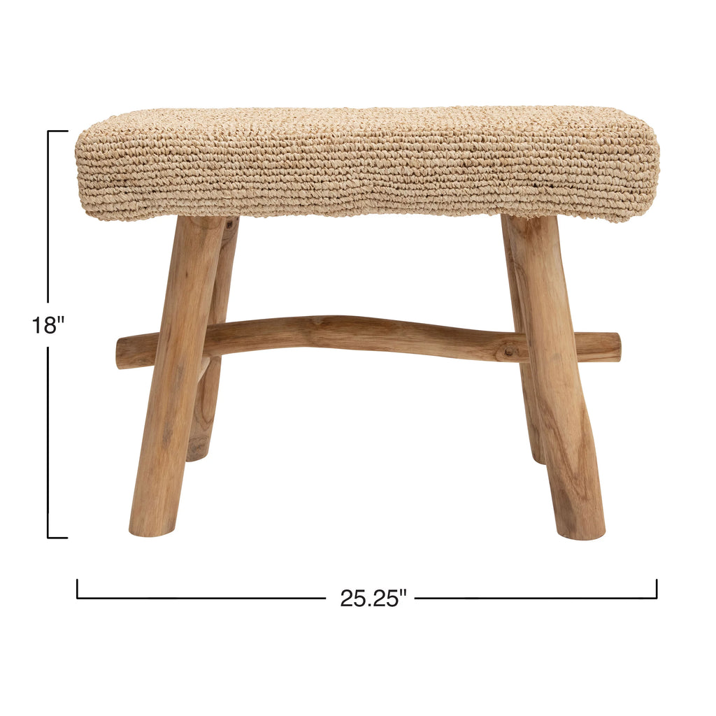 Woven Mendong Covered Stool with Teak Wood Legs Z247