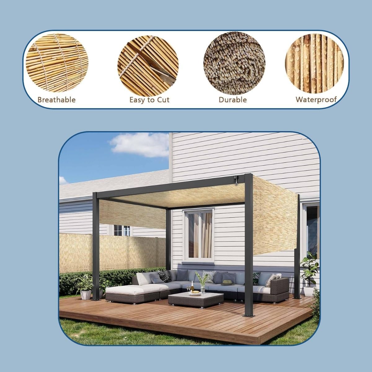 Natural Bamboo Fence 4FTx16.4FT Rolled Border Screen Z34367