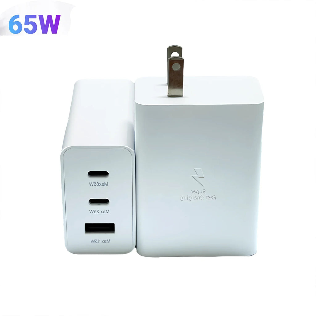 2-Pack 65W White USB C Wall Charger with 3 Ports Q689