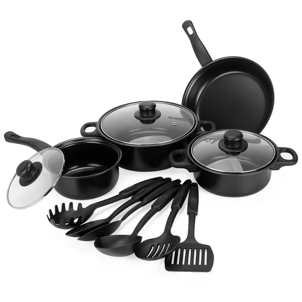 13 Piece Non-Stick Cast Iron Cookware Set with Glass Lids J4097