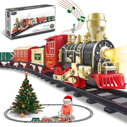 Electric Christmas Train Set with Lights and Sounds, 3 Cars & 10 Train Tracks J400386