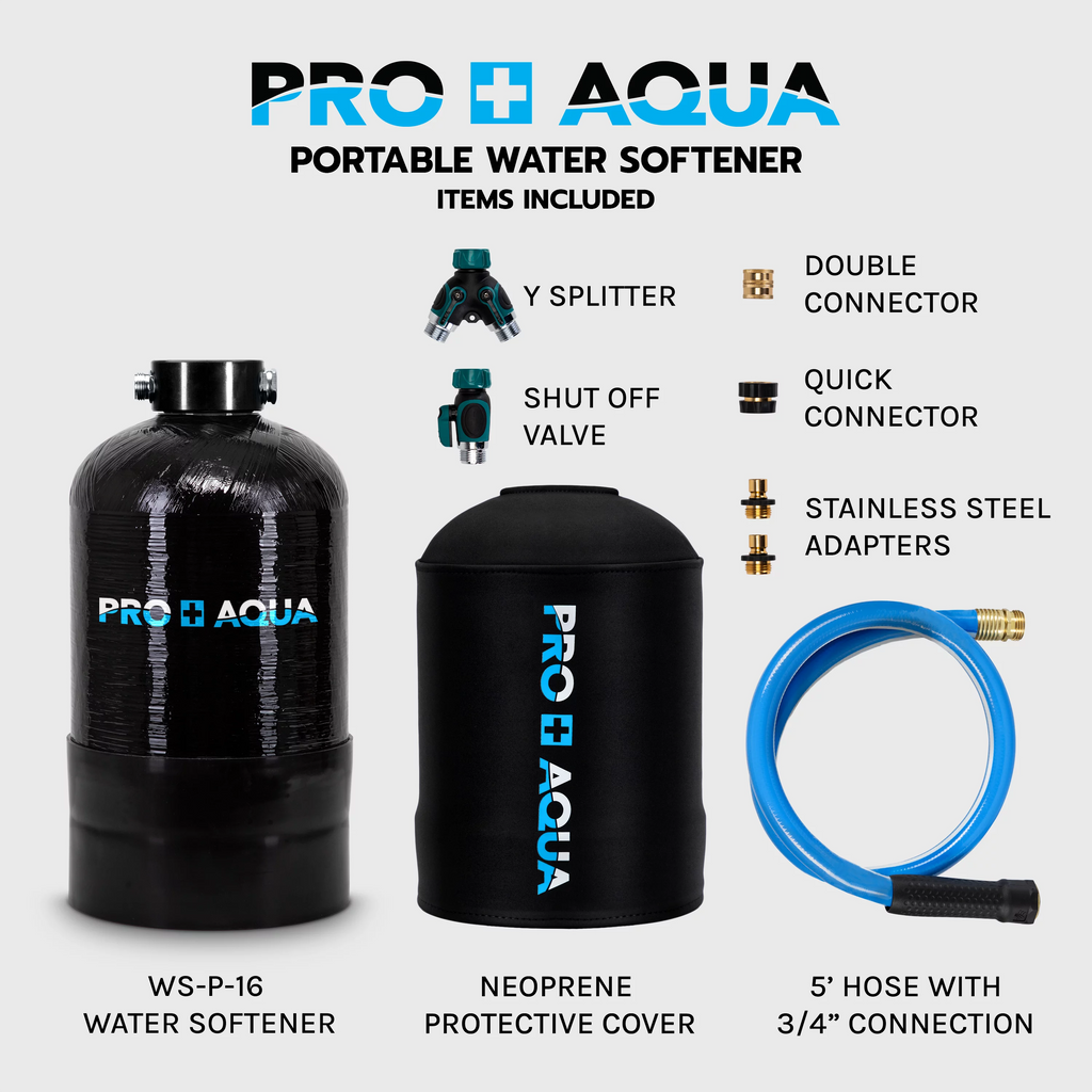 Portable RV Water Softener, 16,000 grain, Pre-filled high-capacity resin, Neoprene shield I91531
