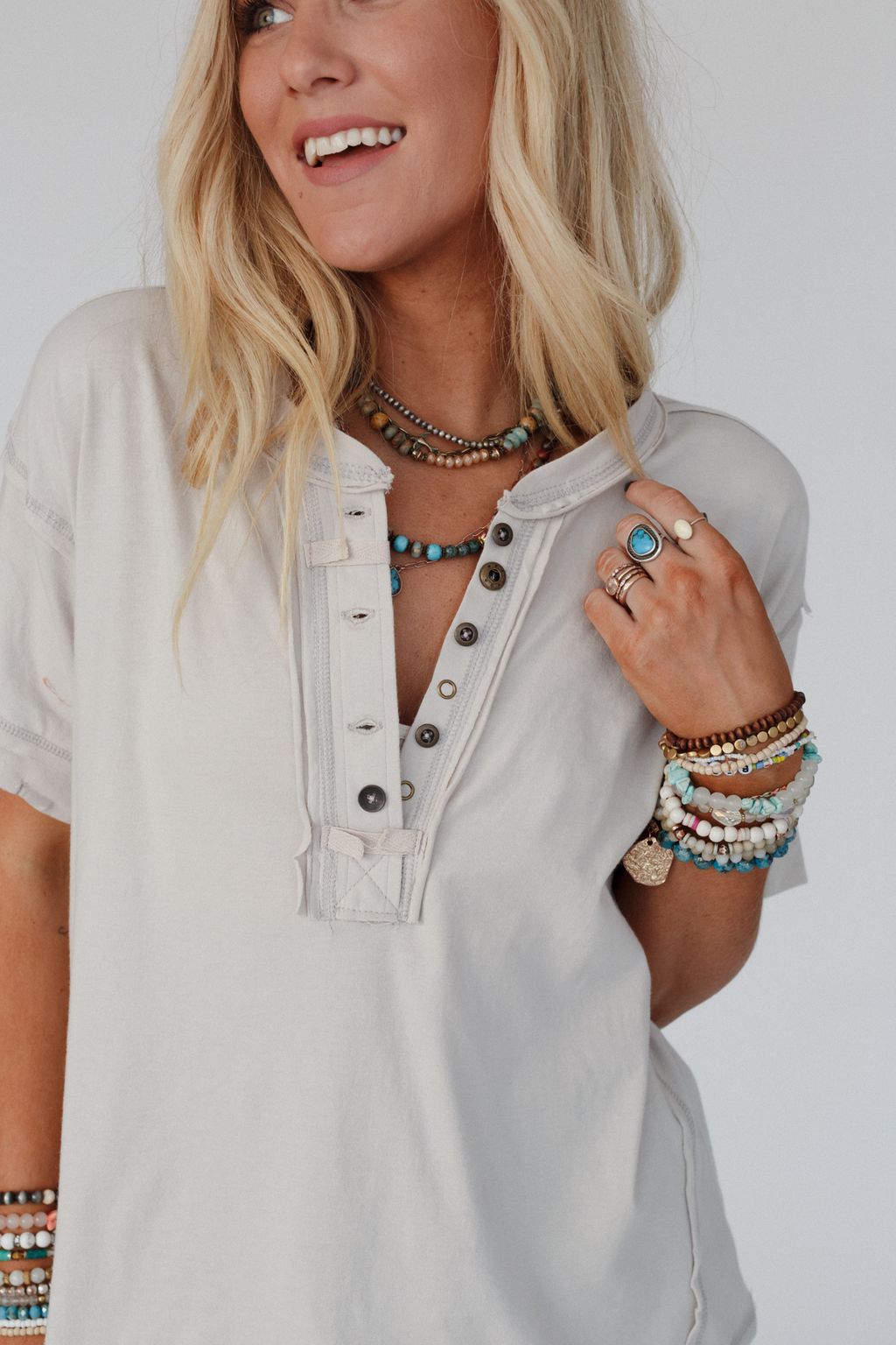 Sienna Henley Top - Beige