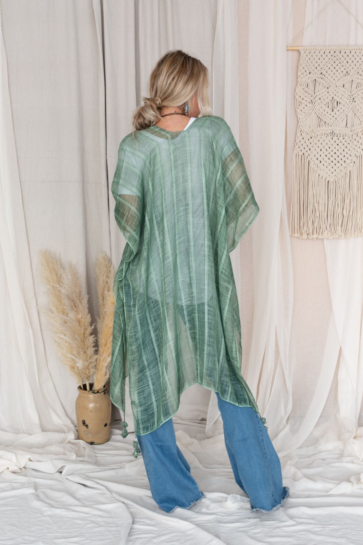 Desert Sunset Striped Kimono - Sage
