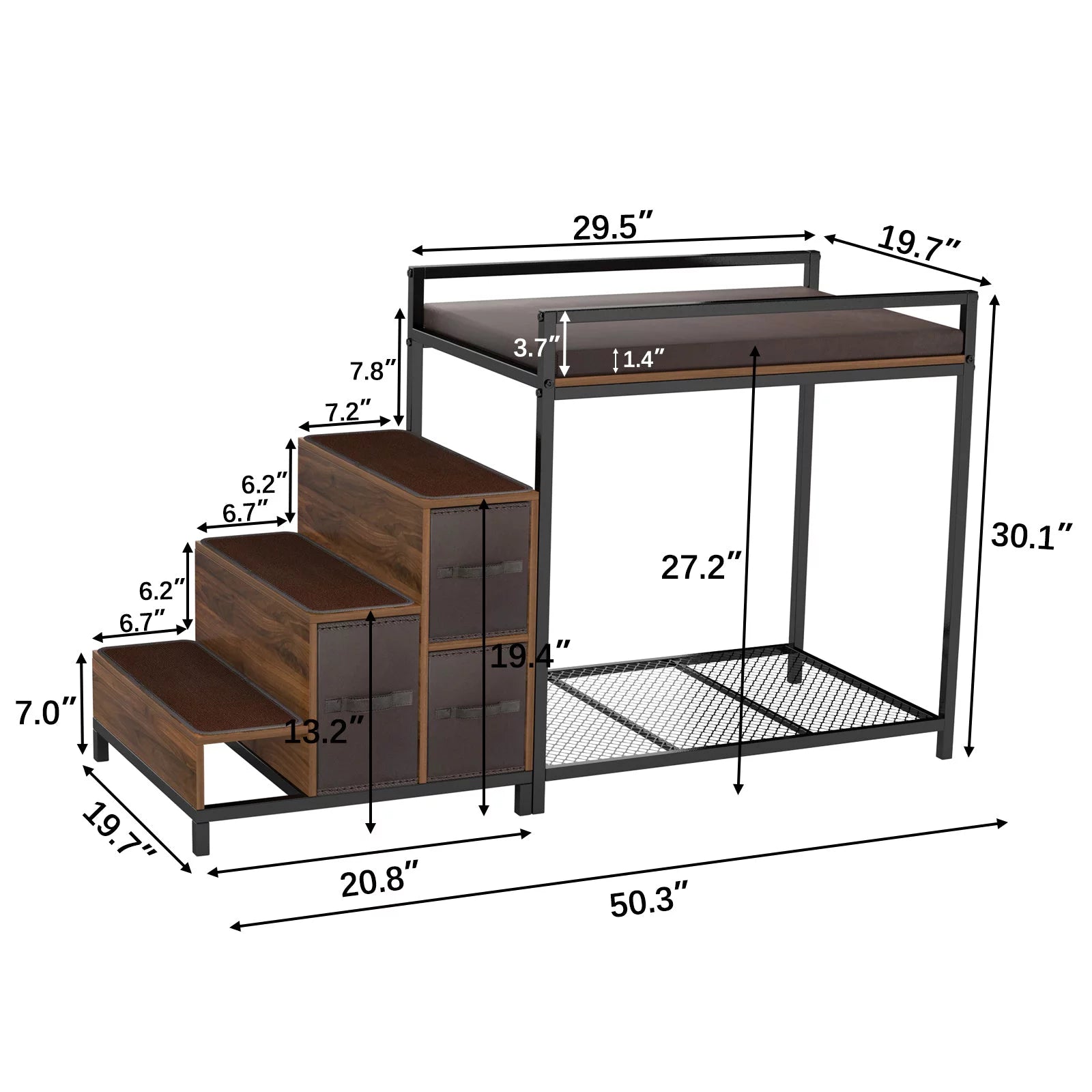 Dog Bunk Bed Elevated with Non-slip Pad and Storage D7759