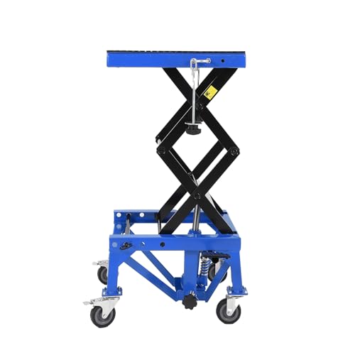 Hydraulic Motorcycle Lift Jack 350LBS, Foot Operated Scissor Lift Table, Heavy-Duty Steel Stand with Safety Lock & Wheels, Height Adjustable, Oil Drain Hole S256