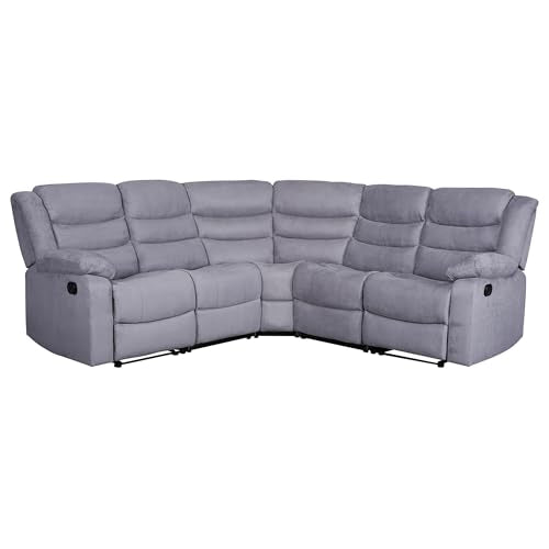Grey Microfiber Manual Reclining Sectional Sofa with Cup Holders C231