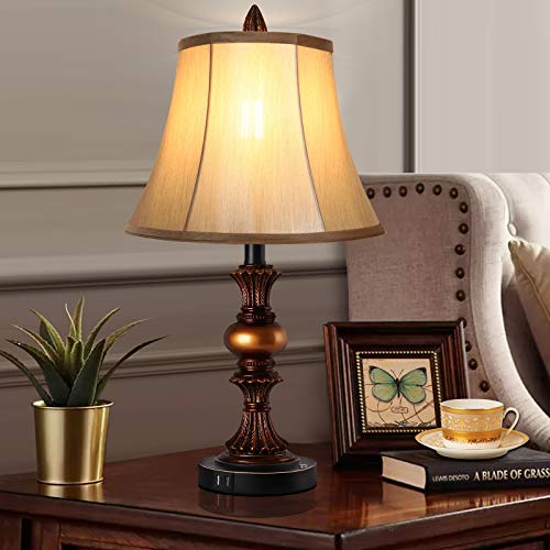 Bronze Table Lamp Set of 2 with Faux Silk Shade O238