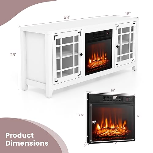 58 Inch TV Console with Electric Fireplace Insert H137