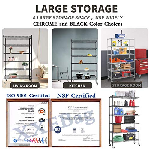 Black 6 Tier Wire Shelving Unit with Wheels, 48"x18"x72" H4146