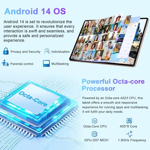Rose Gold 10 Inch Android 14 Tablet 20GB RAM 128GB ROM T1630
