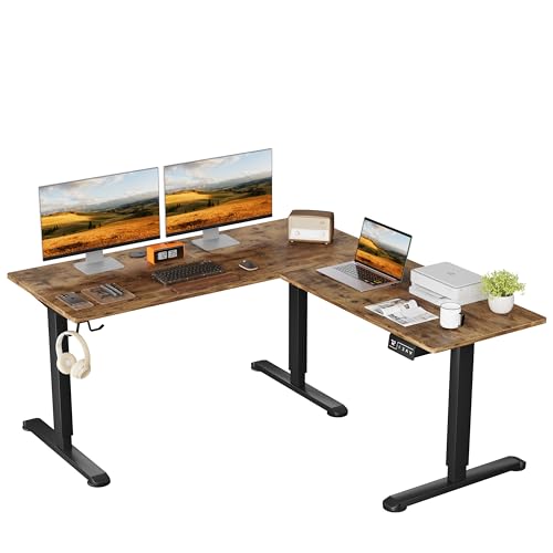 Rustic Brown L-Shaped Electric Standing Desk 63 x 48 Inches M653732