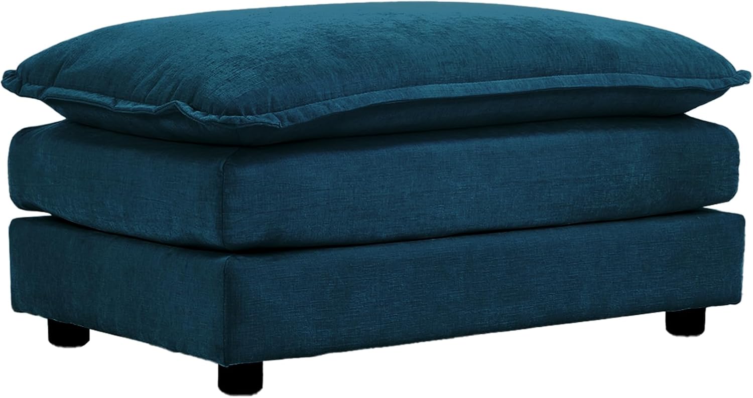 Blue Chenille Fabric Ottomans Footrest H3249