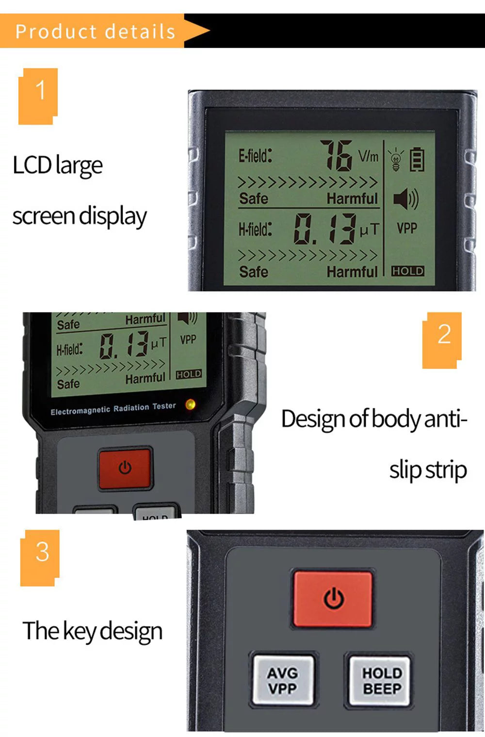 EMF Meter Electromagnetic Radiation Tester Digital Display K769571