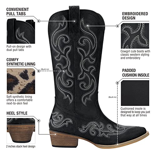 Cowboy Boots with Chunky Heel Snip Toe Mid-Calf Boots L938527