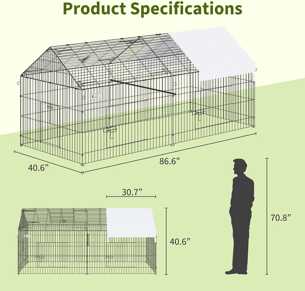 87" x 41" Metal Chicken Coop with Cover N1488