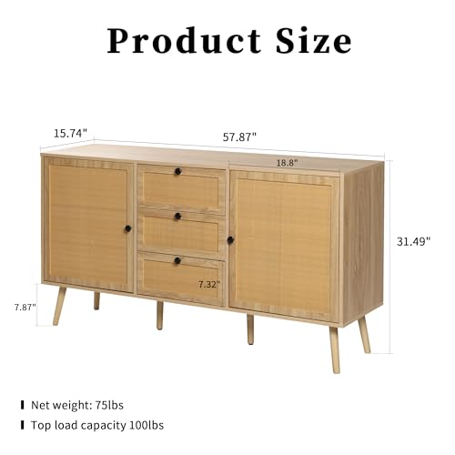 Rattan Sideboard Cabinet with 2 Doors and 3 Drawers F780
