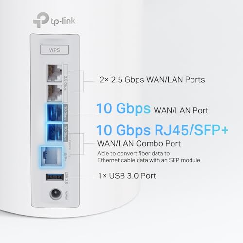 Tri-Band WiFi 7 BE17000 Whole Home Mesh System, 8-Stream 17 Gbps, 1× 10G + 3× 2.5G Ports, 6× High Gain Antennas, 2-Pack X719378